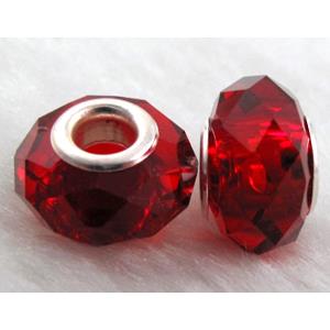 crystal glass beads, faceted rondelle, ruby, approx 14mm dia, 8mm thin, hole: 4.7mm [GSPB14]