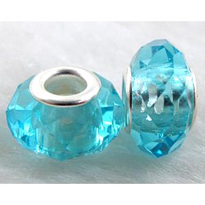 crystal glass beads, faceted rondelle, aqua, approx 14mm dia, 8mm thin, hole: 4.7mm [GSPB18]