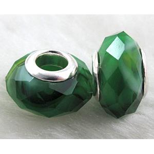 crystal glass beads, faceted rondelle, green, approx 14mm dia, 8mm thin, hole: 4.7mm [GSPB19]