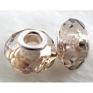 crystal glass beads, faceted rondelle, champagne, approx 14mm dia, 8mm thin, hole: 4.7mm [GSPB21]
