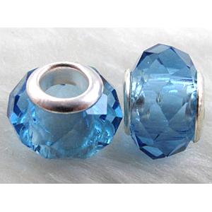 crystal glass beads, faceted rondelle, blue, approx 14mm dia, 8mm thin, hole: 4.7mm [GSPB23]
