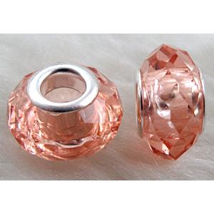 crystal glass beads, faceted rondelle, rose-pink, approx 14mm dia, 8mm thin, hole: 4.7mm [GSPB24]