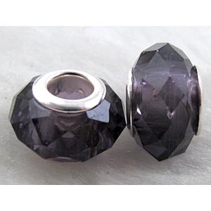 crystal glass beads, faceted rondelle, dark-purple, approx 14mm dia, 8mm thin, hole: 4.7mm [GSPB25]