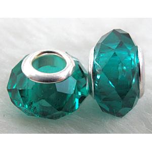 crystal glass beads, faceted rondelle, peacoca-blue, approx 14mm dia, 8mm thin, hole: 4.7mm [GSPB26]