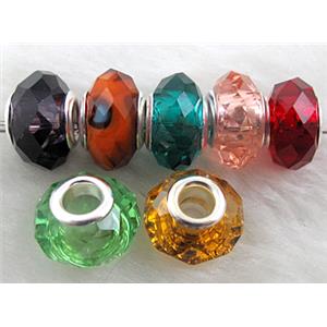 crystal glass beads, faceted rondelle, mixed color, approx 14mm dia, 8mm thin, hole: 4.7mm [GSPB27MIX]