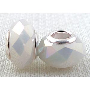crystal glass beads, faceted rondelle, white AB-Color, approx 14mm dia, 8mm thin, hole: 4.7mm [GSPB28AB]
