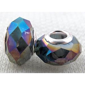 crystal glass beads, faceted rondelle, rainbow AB-Color, approx 14mm dia, 8mm thin, hole: 4.7mm [GSPB29AB]
