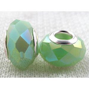 crystal glass beads, faceted rondelle, green AB-Color, approx 14mm dia, 8mm thin, hole: 4.7mm [GSPB30AB]