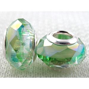 crystal glass beads, faceted rondelle, lt.green AB-Color, approx 14mm dia, 8mm thin, hole: 4.7mm [GSPB31AB]