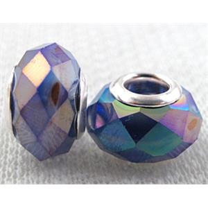 crystal glass beads, faceted rondelle, rainbow AB-Color, approx 14mm dia, 8mm thin, hole: 4.7mm [GSPB39AB]