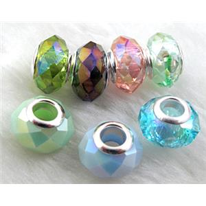crystal glass beads, faceted rondelle, AB-Color, mixed, approx 14mm dia, 8mm thin, hole: 4.7mm [GSPB46MIXAB]