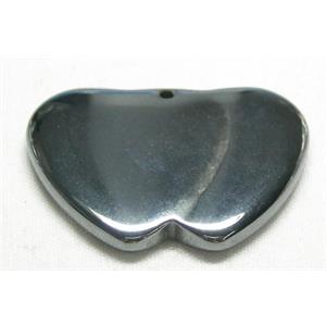 Black Hematite Double-Heart Pendant With Hole, 26x20mm [HBLP012]