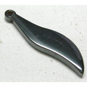 Black Hematite Leaf Pendant Beads with hole, 11x42mm [HBLP017]