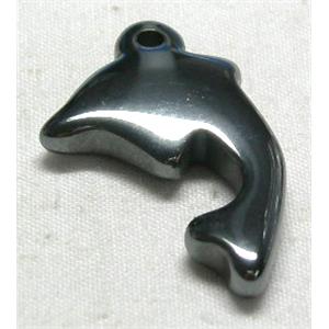 Black Hematite Dolphins Pendant with hole, 18.5x24mm [HBLP018]