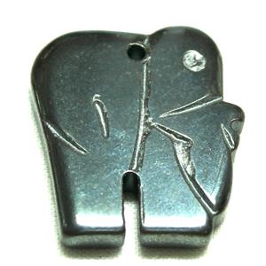 Black Hematite Elephant Pendant With Hole, 20x25mm [HBLP021]