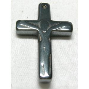Black Hematite Cross Pendant With Hole, 20x32mm [HBLP024]