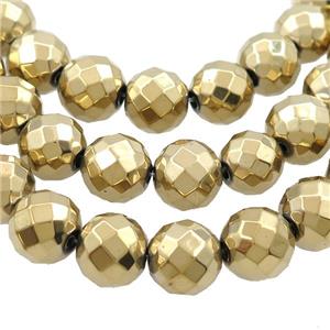 Hematite Beads Faceted Round Gold Plated, approx 14mm dia [HBOS027-14MM]