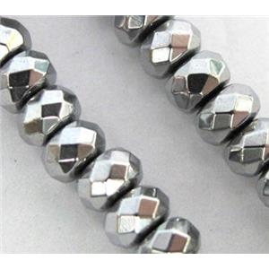 Hematite bead, no-Magnetic, faceted rondelle, platinum plated, approx 4x6mm, 15.5 inches [HBOS028-4X6MM]