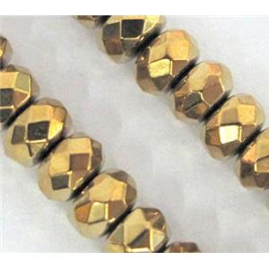 Hematite bead, no-Magnetic, faceted rondelle, gold, approx 6x10mm, 15.5 inches [HBOS029-6X10MM]