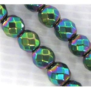 faceted round Hematite beads, no-Magnetic, rainbow electroplated, approx 3mm dia, 15.5inches [HBOS038-3MM]