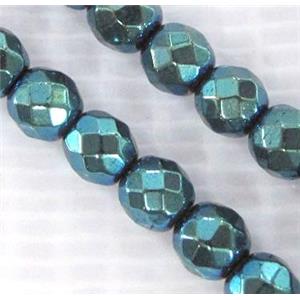Hematite beads, no-Magnetic, faceted round, blue electroplated, approx 4mm dia, 15.5inches [HBOS039-4MM]