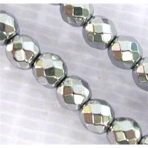 silver plated Hematite beads, no-Magnetic, faceted round, approx 3mm dia, 15.5inches [HBOS043-3MM]