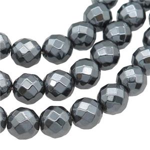 faceted round black Hematite beads, no-Magnetic, approx 14mm dia, 15.5inches [HBOS044-14MM]