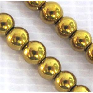 round Hematite beads, no-Magnetic, gold electroplated, approx 4mm dia [HBOS049-4MM]