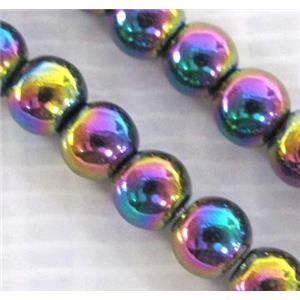round Hematite beads, no-Magnetic, rainbow electroplated, approx 4mm dia [HBOS052-4MM]