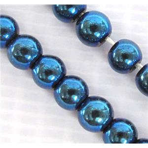 Hematite bead, no-Magnetic, blue electroplated, round, approx 4mm dia [HBOS053-4MM]