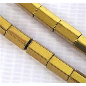Hematite beads, faceted-tube, no-Magnetic, gold electroplated, approx 5x8mm [HBOS057]