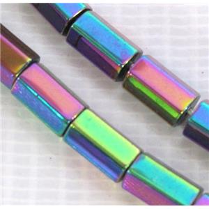 Hematite beads, faceted-tube, no-Magnetic, rainbow electroplated, approx 5x8mm [HBOS059]