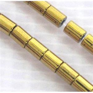 Hematite beads, no-Magnetic, gold electroplated, tube, approx 2x2.5mm [HBOS061]