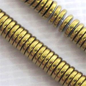 Hematite heishi beads, no-Magnetic, gold electroplated, approx 3x3x1mm [HBOS063-3MM]