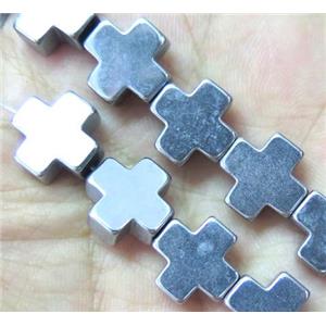 cross Hematite beads, no-Magnetic, platinum plated, approx 6x6mm, 15.5 inches [HBOS069-6MM]