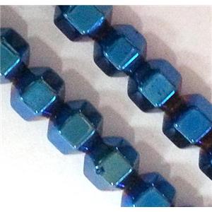 Hematite beads, no-Magnetic, faceted round, 18 face, blue electroplated, approx 4mm dia, 15.5 inches [HBOS073]