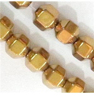 Hematite beads, no-Magnetic, faceted round, 18 face, gold plated, approx 4mm dia, 15.5 inches [HBOS074]