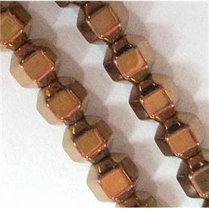 Hematite beads, no-Magnetic, faceted round, 18 face, brown electroplated, approx 4mm dia, 15.5 inches [HBOS076]