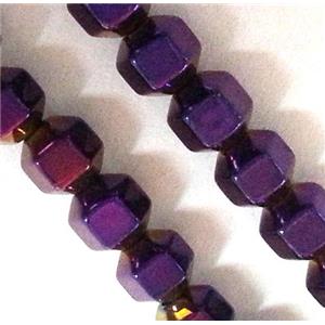 Hematite beads, no-Magnetic, faceted round, 18 face, purple electroplated, approx 4mm dia, 15.5 inches [HBOS077]
