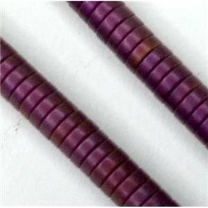 matte Hematite disc beads, heishi, no-Magnetic, purple electroplated, approx 4x1mm, 15.5 inches [HBOS081-4MM]
