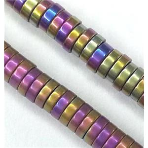 matte Hematite disc heishi beads, no-Magnetic, rainbow electroplated, approx 3x1mm, 15.5 inches [HBOS082-3MM]