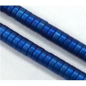 Hematite disc beads, heishi, no-Magnetic, matte, blue electroplated, approx 4x1mm, 15.5 inches [HBOS085-4MM]