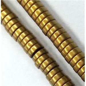 matte Hematite heishi beads, no-Magnetic, disc, gold electroplated, approx 4x1mm, 15.5 inches [HBOS086-4MM]