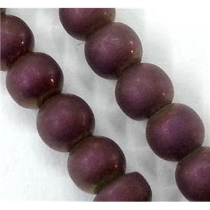 round matte Hematite beads, no-Magnetic, purple electroplated, approx 4mm dia, 15.5 inches [HBOS090]