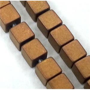 matte Hematite beads, no-Magnetic, cube, coffee electroplated, approx 2x2mm, 15.5 inches [HBOS097-2X2MM]