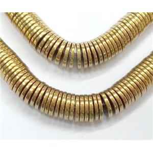 Hematite heshi bead, no-magnetic, gold plated, approx 6x1mm, 15.5 inches [HBOS101]