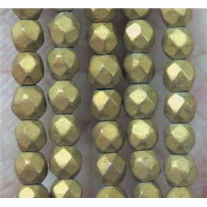 faceted round matte hematite beads, gold plated, approx 3mm dia, 15.5 inches [HBOS106]