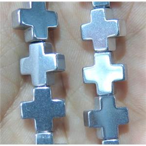 hematite beads, cross, silver plated, no magnetic, approx 10x10mm, 15.5 inches [HBOS109]