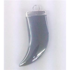 hematite pendant, horn, black, platinum plated, no-magnetic, approx 13x32mm [HBOS112]