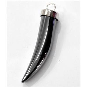 black hematite horn pendant, platinum plated, no-magnetic, approx 9x32mm [HBOS113]